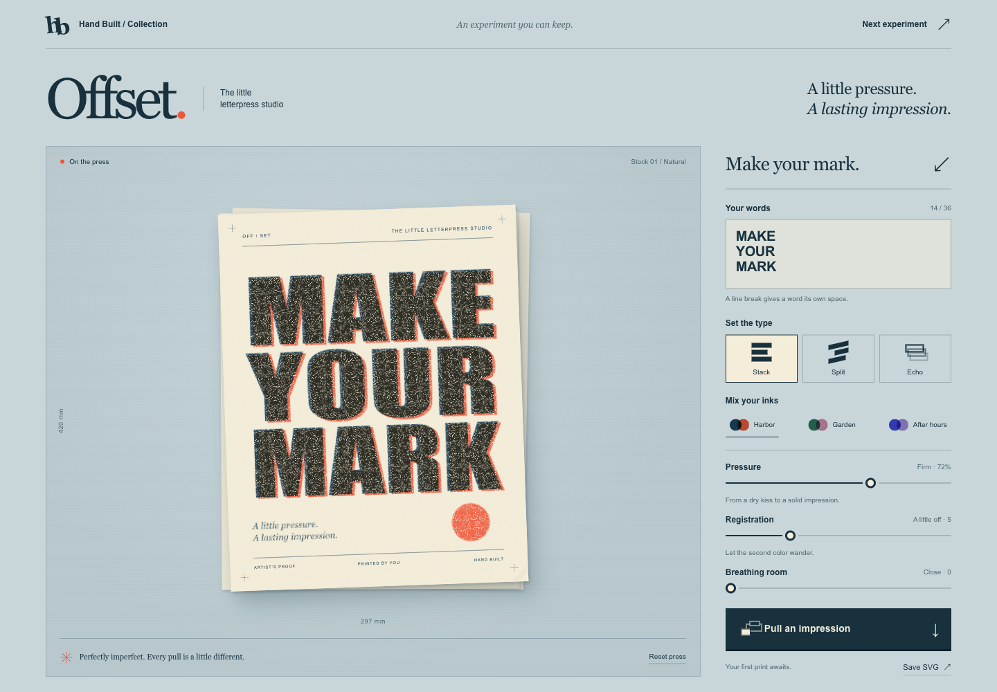 A richly inked typographic print on pale paper